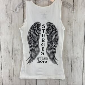 VTG 2010 Sturgis South Dakota White Angel Wings Biker Chic Tank Top Size Medium